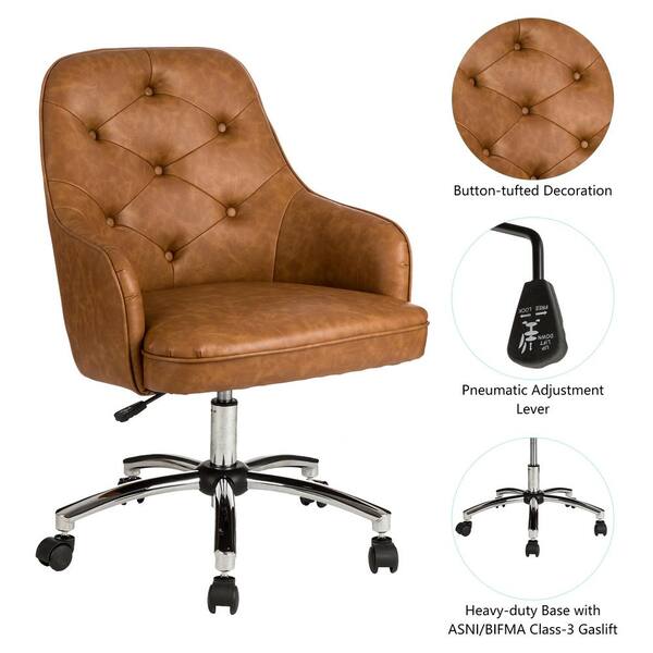 Glitzhome 39 75 In H Camel Brown, Desk Chair Leather Brown