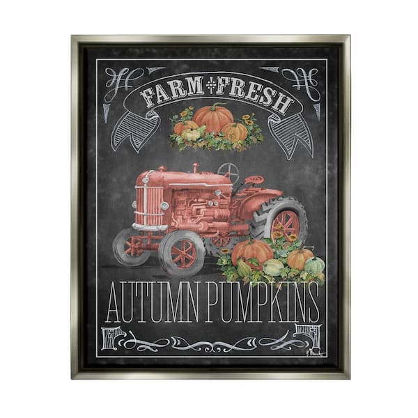 Stupell Industries Autumn Tractor Chalkboard by Paul Brent 1-Piece Floater Frame Graphic Print Travel Poster Art Print 31 in. x 25 in.