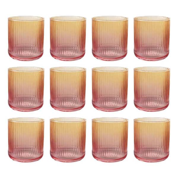 12 oz. Amber Color and Pink Ombre Glass Ribbed Drinking Glass