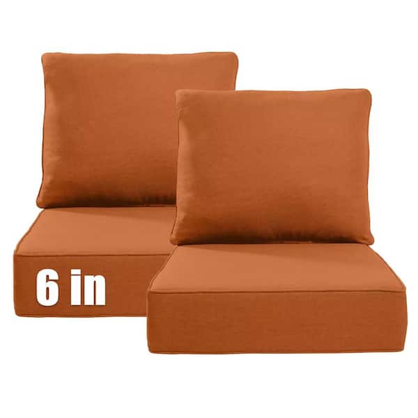 22 in. W x 24 in. D x 6 in. Thick Square 4-Piece Deep Seating Outdoor Lounge Chair Orange Cushion