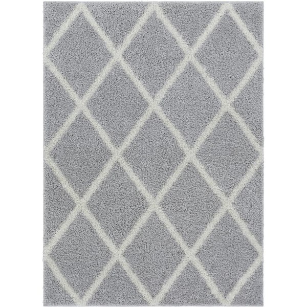 Madison Shag Cole Modern Tribal Light Grey 7 ft. 10 in. x 9 ft. 10 in. Thick Soft Area Rug