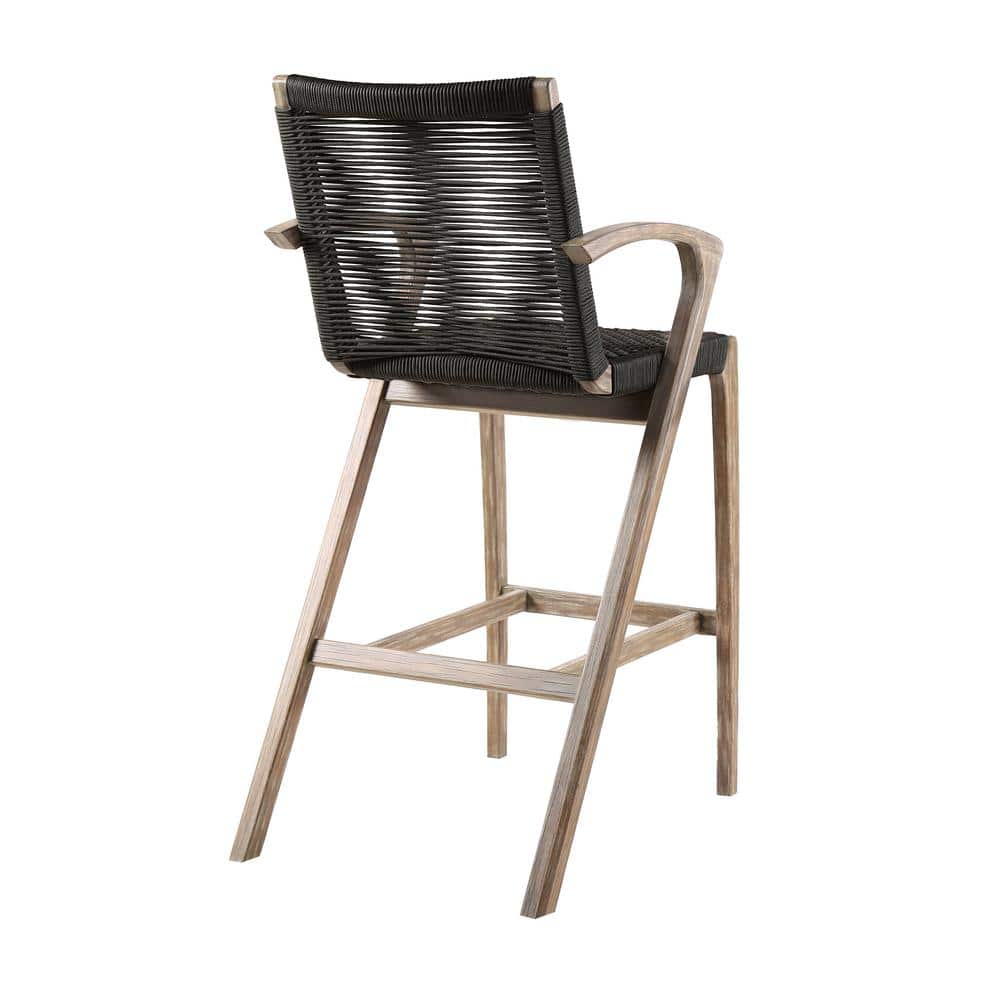 Charcoal Rope and Eucalyptus Wood Outdoor Bar Stool