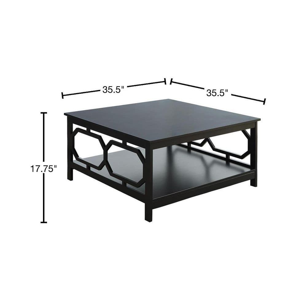 Omega Black Wood Square 36" Coffee Table with Shelf