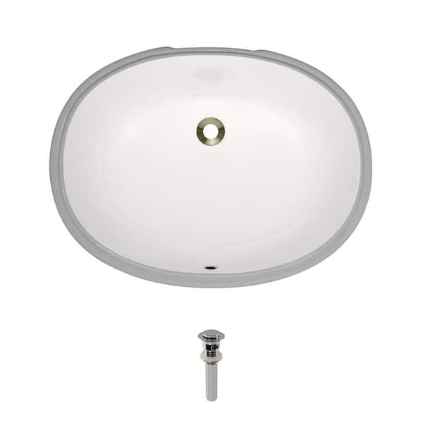 MR Direct Undermount Porcelain Bathroom Sink in Bisque with Pop-Up Drain in Chrome