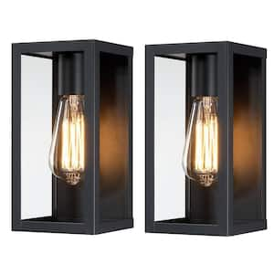 2 Pack 1-Light 10in" Matte Black Finish Outdoor Wall Lantern Sconce With Clear Glass Shade