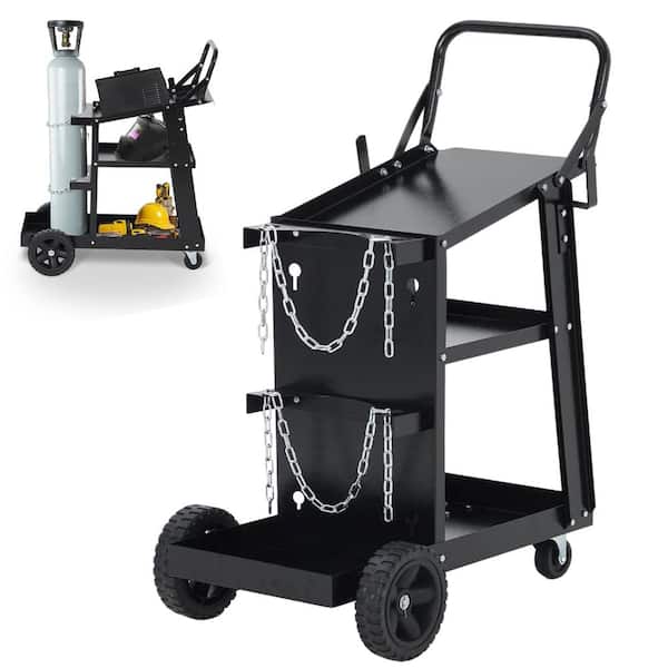 3-Tier Heavy-Duty Welding Cart with Tilt Table, Dual Tank Storage and 270 lb. Capacity