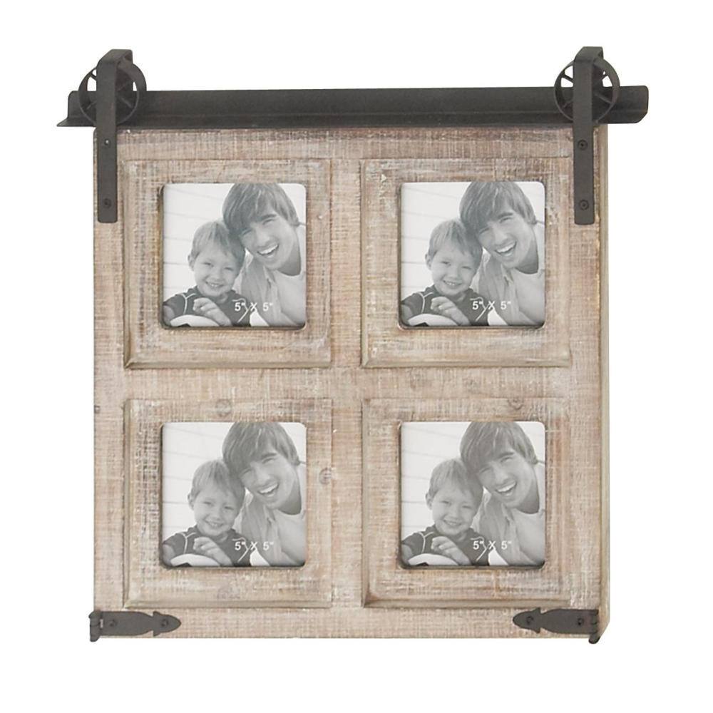 Classic Black 4-Slot Wood Wall Photo Frame with Metal Accent