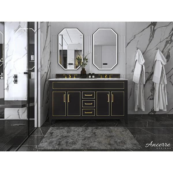 Ancerre Designs Aspen 60 in. W x 22 in. D Black Onyx Bath Vanity with Top in Carrara Marble with White Basin