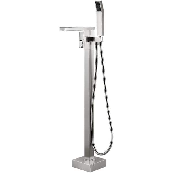 AKLFGN Single-Handle Freestanding Floor Mount Roman Tub Faucet Bathtub Filler with Hand Shower in. Brushed Nickel