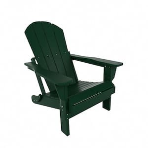 Addison Poly Plastic Folding Outdoor Patio Traditional Adirondack Lawn Chair in Dark Green