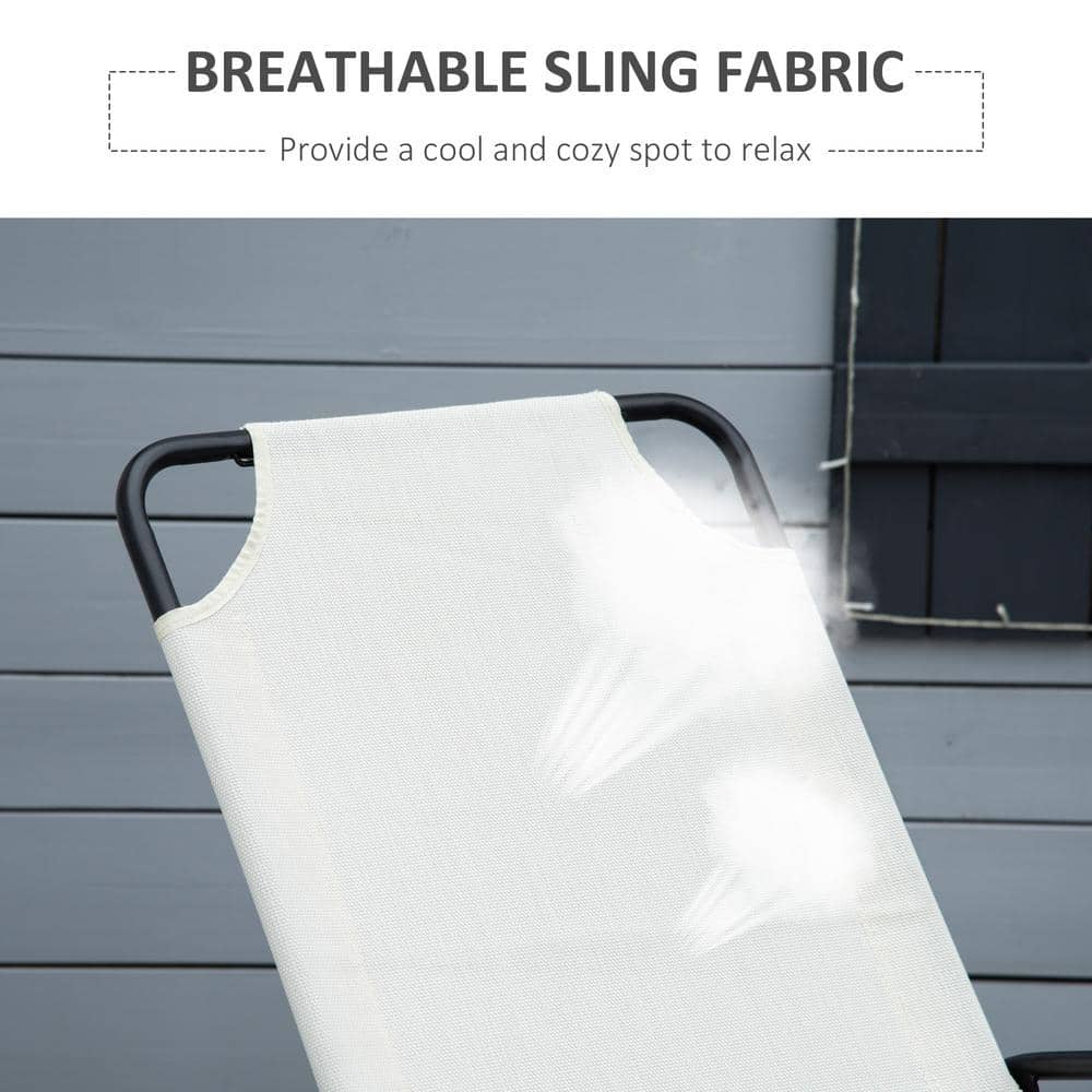 Cream White Steel Frame Outdoor Rocking Chair with Sling Fabric