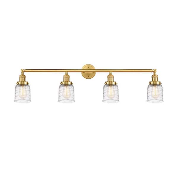 Bell 42 in. 4-Light Satin Gold Vanity Light with Glass Shade
