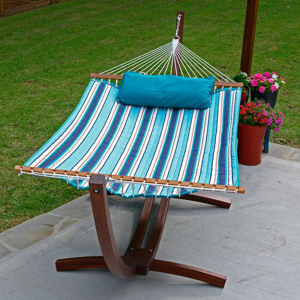 Algoma 13 ft. Reversible Sunbrella Quilted Hammock in Surfside Stripe and Teal