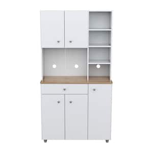 35.1 in. W x 66.1 in. H x 15.5 in. D Microwave Storage Utility Cabinet in White and Maple with 5 Doors and 10 shelves
