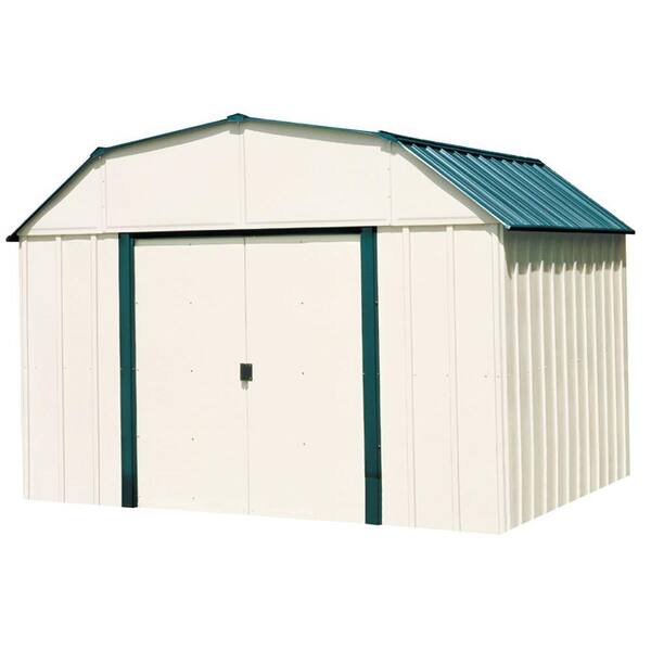 Arrow Sheridan 10 ft. W x 8 ft. D 2-Tone White and Green Galvanized Metal Barn Style Storage Shed