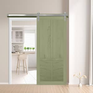 The Robinhood Rain Tree Wood Sliding Barn Door with Hardware Kit in Stainless Steel 36 in. x 84 in.