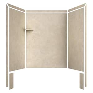 Royale 36 in. x 60 in. x 80 in. 11-Piece Easy Up Adhesive Alcove Bathtub/Shower Wall Surround in Creme Travertine