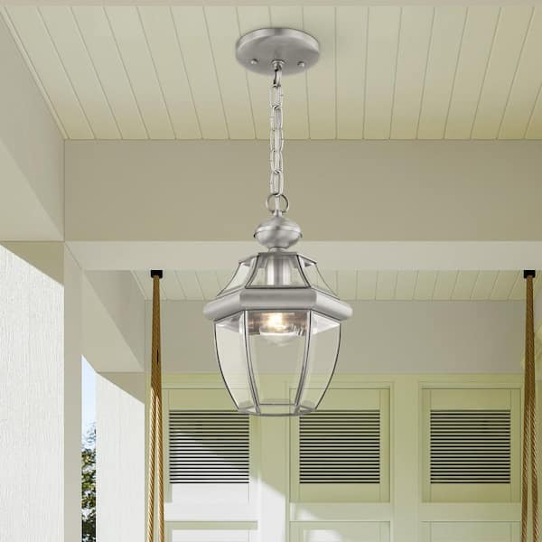 Brushed Nickel Livex Lighting 2152-91 Monterey 1-Light Outdoor Hanging Lantern 