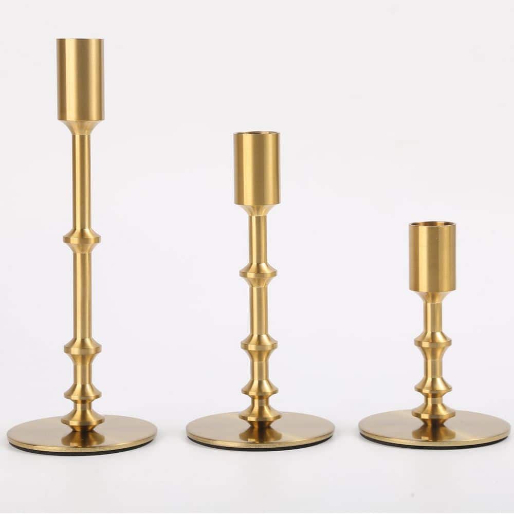 Gold Taper Candle Holders Set of 3, Modern Brass Candlestick Holders ...