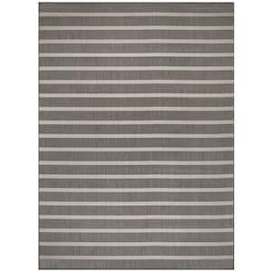 Positano Charcoal Ivory 8 ft. x 10 ft. Stripes Contemporary Indoor/Outdoor Area Rug