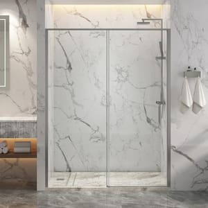 Classic Elegance 60 in. W x 76 in. H Sliding Semi Frameless Shower Door in Chrome with Clear Glass and Handle in Chrome