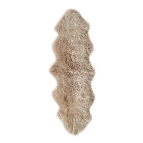 natural New Zealand Taupe 2 ft. x 6 ft. Double Sheepskin Area Rug