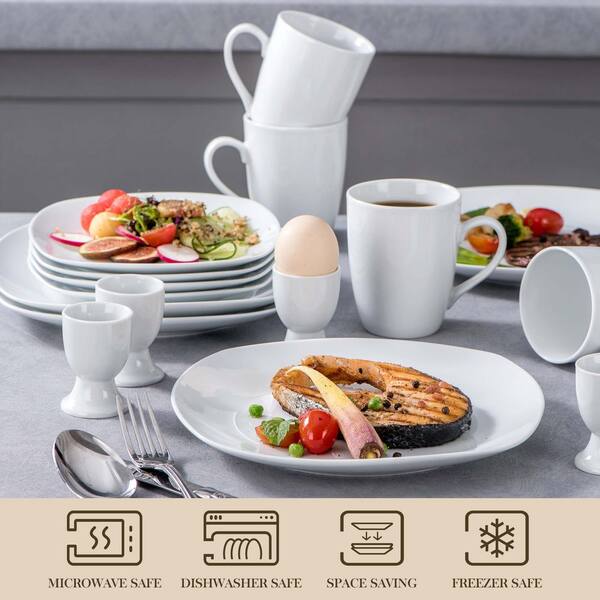 MALACASA Dinnerware Sets, 18-Piece Porcelain Square Dishes, Gray White with  Red Rim, Modern Dish Set for 6 - Plates and Bowls Sets, Ideal for Dessert