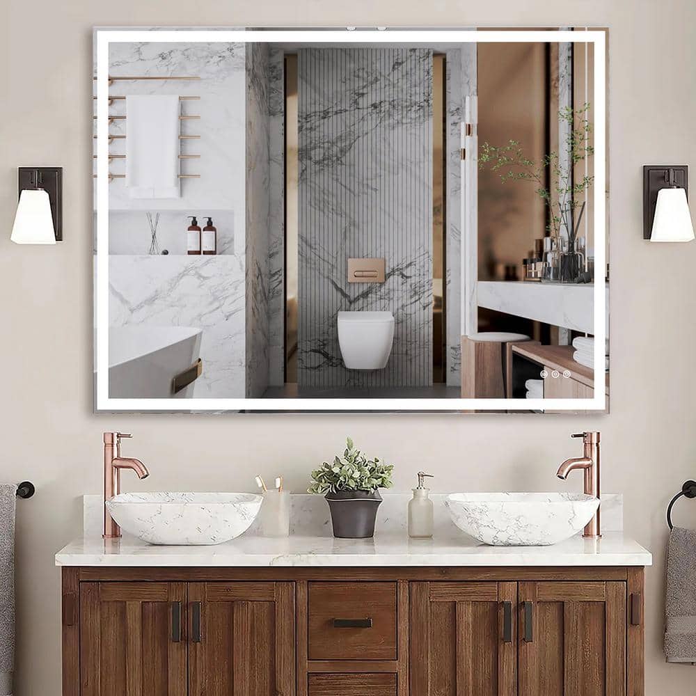 48 in. W x 36 in. H LED Rectangle Aluminium Frameless Silver Mirror with Me