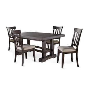 Napa Espresso Brown Wood 72 in. Dining Set 5-Pieces with 4-Cushioned Side Chairs and 2 18 in. Leaves