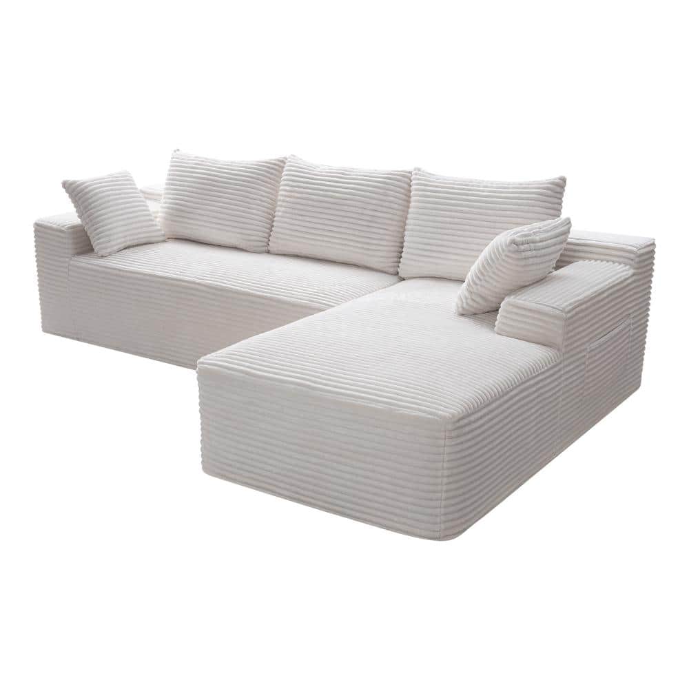 94.5 in. Armless 4-piece Jumbo Corduroy L-Shape Sectional Sofa with Reversible Chaise in Charcoal Gray