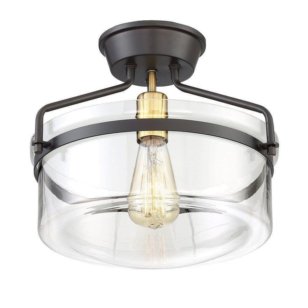 Clear Glass and Bronze Semi-Flush Mount Ceiling Light
