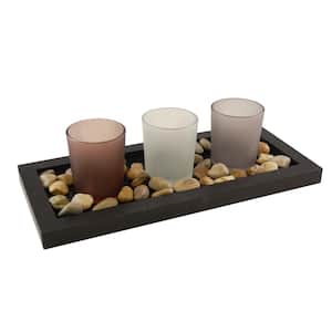Pebble Candle Tray with 3 Glass Votives