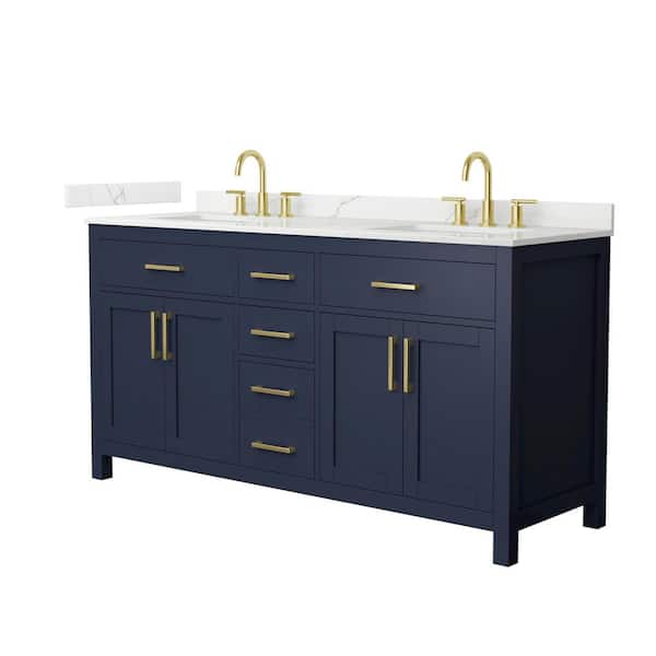 Beckett 66 in. Double Freestanding Dark Blue Bath Vanity with Giotto Quartz Top