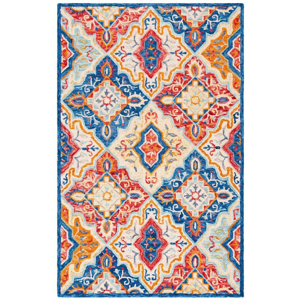 SAFAVIEH Aspen Blue/Rust 4 ft. x 6 ft. Floral Area Rug APN526M4 The