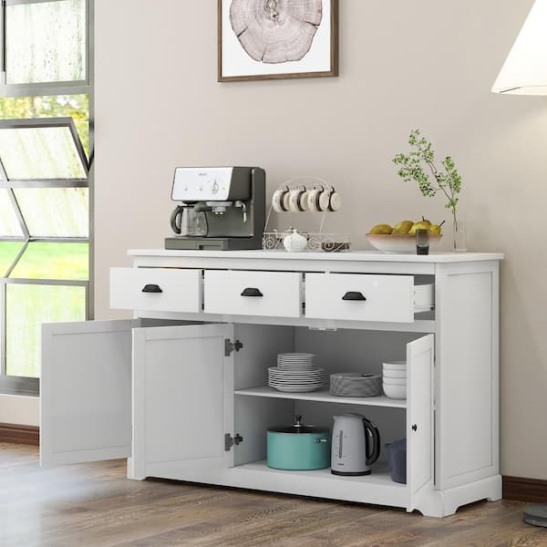 Gymax 3 Drawers Sideboard Buffet Cabinet Console Table Kitchen Storage Cupboard White