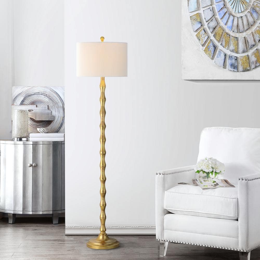 Aurelia Antique Gold Adjustable Floor Lamp with Off-White Shade