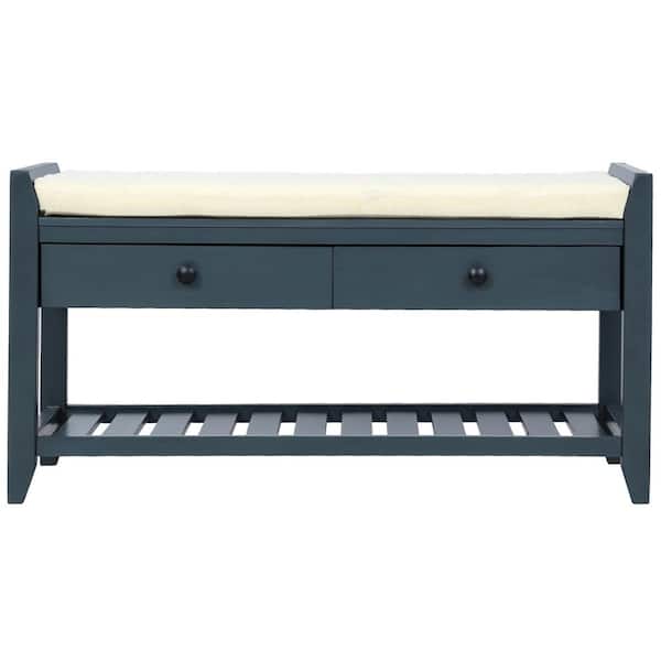 YOFE Antique Navy Bench Shoe Rack Cushioned Seat and Drawers, Multipurpose Entryway Storage Bench 20 in. x 14 in. x 39 in.