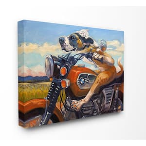 16 in. x 20 in. "Dog And Cat on a Red Motorcycle Road Trip Painting" by Tai Prints Canvas Wall Art