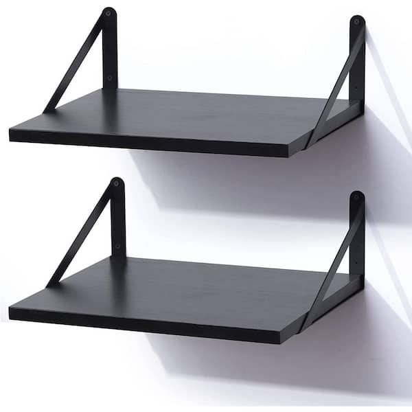 Cubilan 17 in. W x 12 in. D Black Wood Composite Decorative Wall Shelf, Set of 2