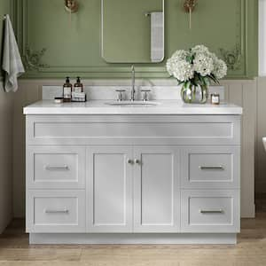 Hamlet 55 in. W x 22 in. D x 36 in. H Bath Vanity in Grey with Carrara White Marble Top