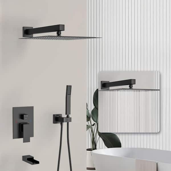 UPIKER 3-Spray Shower Faucet 10 in. Wall Mounted Square Shower Head 1.8 GPM Shower System in Matte Black