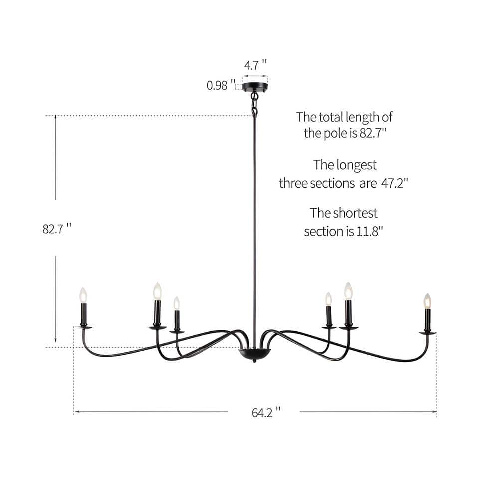 Black Metal 6-Light Candle-Style Chandelier