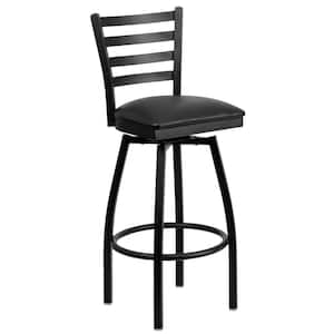 Black Hercules Series Ladder Back Swivel Barstool, Commercial Grade Modern Metal Bar Stool with 360° Swivel Seat