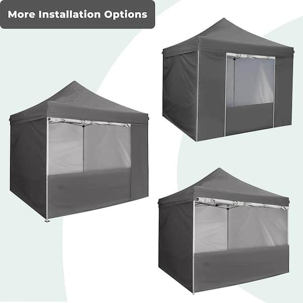 10 ft. x 10 ft. Gray Pop Up Sidewall Canopy Tent- 5-Pieces of