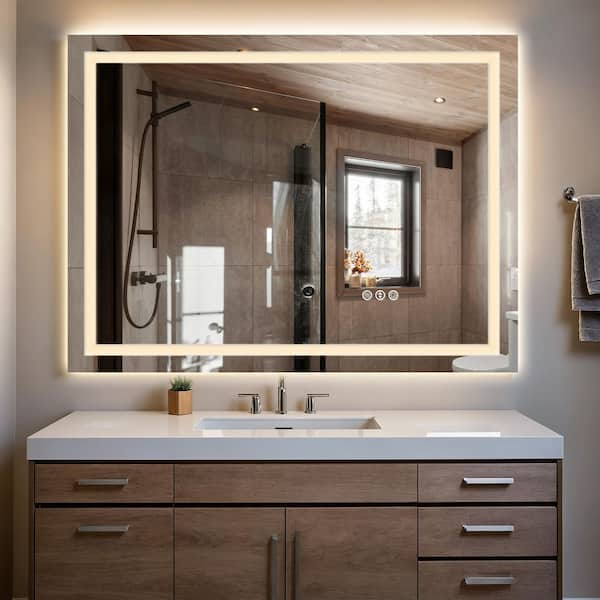 DurX-litecrete 32 in. W x 40 in. H Rectangular Frameless Wall Mount 3-Colors Dimmable Anti-fog LED Bathroom Vanity Mirror with Memory