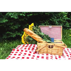 12.5 in. x 7.5 in. x 7.5 in. Picnic Basket Gingham Lined with Folding Handles