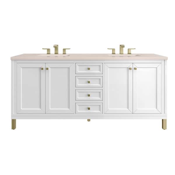 James Martin Vanities Chicago 72.0 in. W x 23.5 in. D x 34 in. H Bathroom Vanity in Glossy White with Eternal Marfil Quartz Top