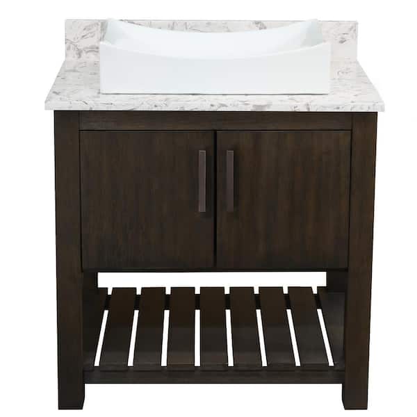 Novatto Ocean Breeze 31 in. W x 22 in. D x 31 in. H 1 White Porcelain Sink with ORB Bath Vanity in Cafe w/Cafe Mocha Quartz Top