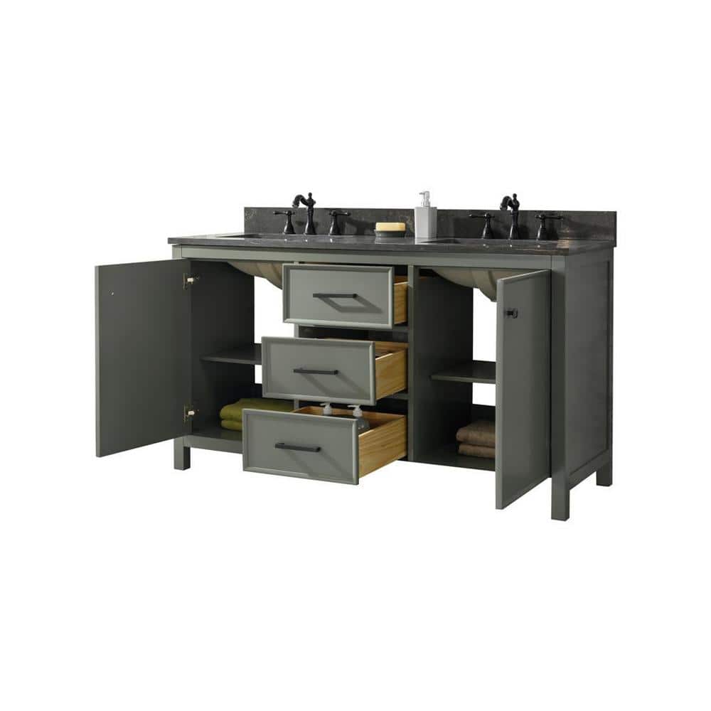 60" Pewter Green Double Sink Vanity with Marble Top