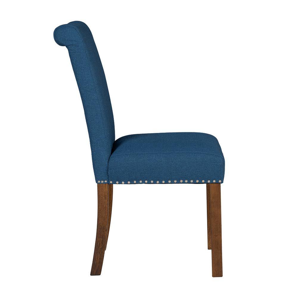 Blue Upholstered Parsons Side Chair with Wood Legs